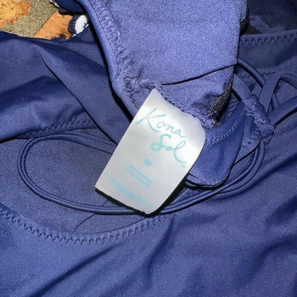 Kona Sol Navy Halter Crochet One Piece Swimsuit - Picture 5 of 5